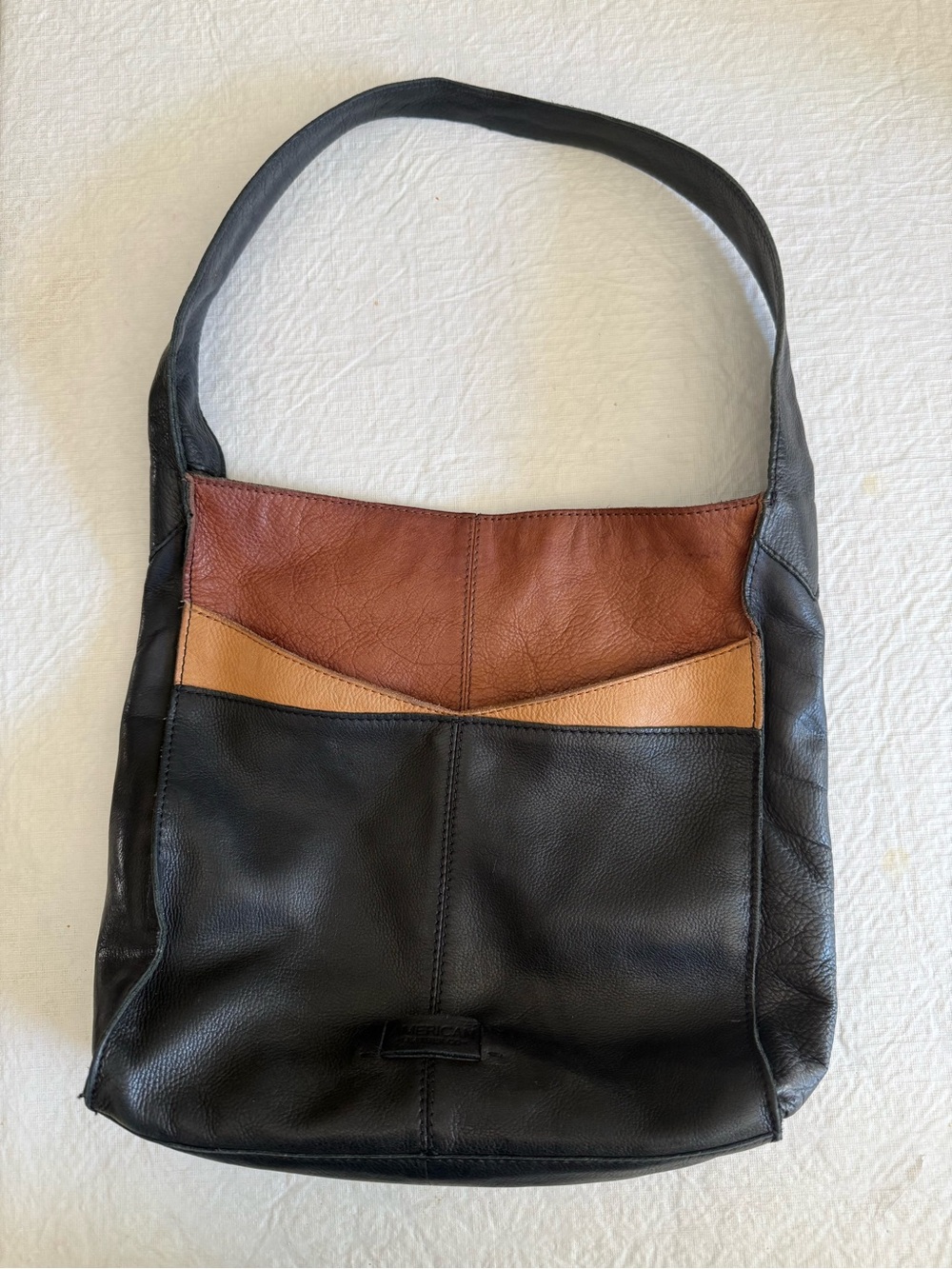 American Leather Co Colorblock Shoulder Bag - Black, Brown, Tan